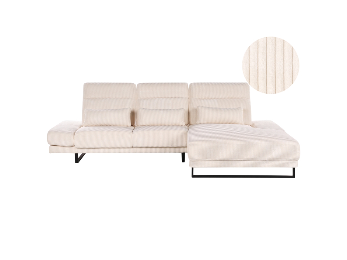Sofá Esquinero Beliani Ikast de Cordón Crema 320x214x105