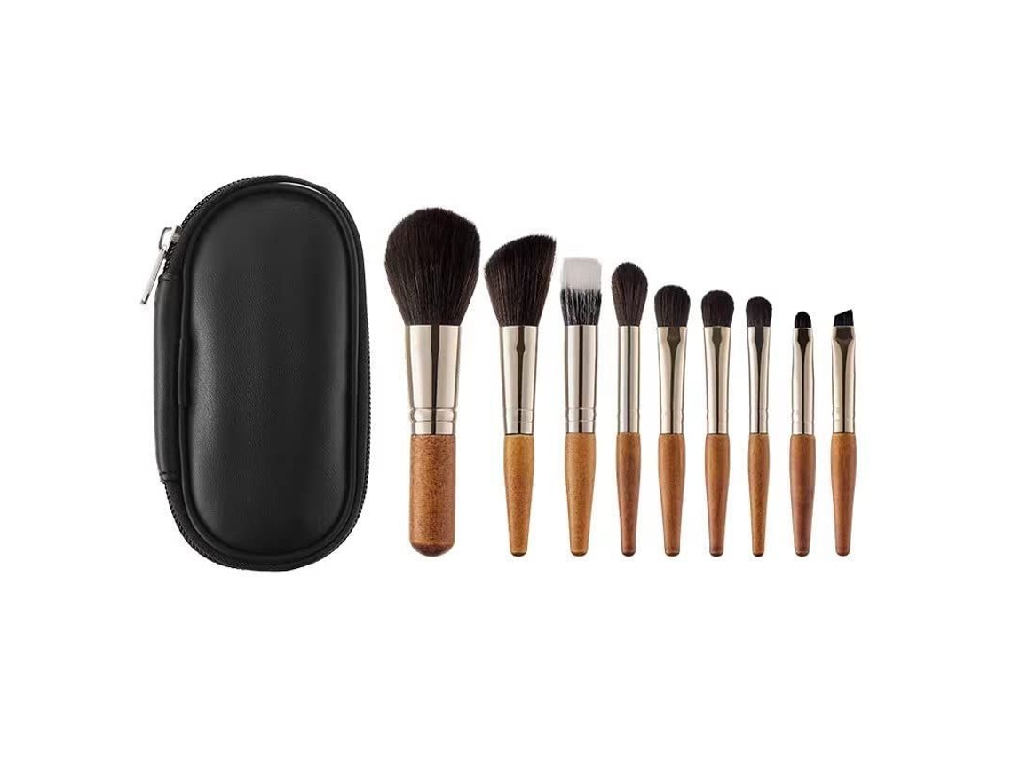 Juego De 9 Brochas De Maquillaje Profesionales Con Estuche De Viaje Portátil De Pu.