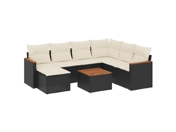 Conjunto de 8 sofás de jardín con cojines de mimbre, color negro, EXCLUSIVA MAISON (8 piezas)