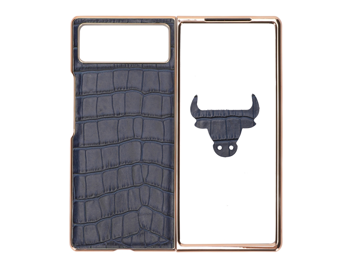 Capa De Telefone Plegável Para Xiaomi Mix Fold 2 Em Couro Nano Padrão Crocodilo Anti-risco Azul Protector