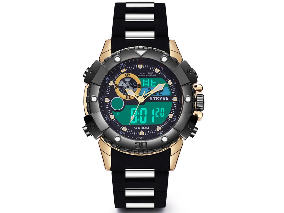 Reloj Deportivo Multifuncional De Doble Movimiento E Impermeable Para Hombre (dorado)