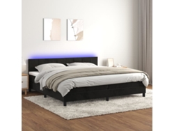 Cama Box Spring Colchón Y Led Terciopelo Negro 200x200 Cm