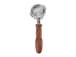 Portafiltro de acero inoxidable de 58 mm con doble boquilla, dos ojos, filtro extraíble y mango de madera para cafetera Nuova Estilo 3 y otras cafeteras.
