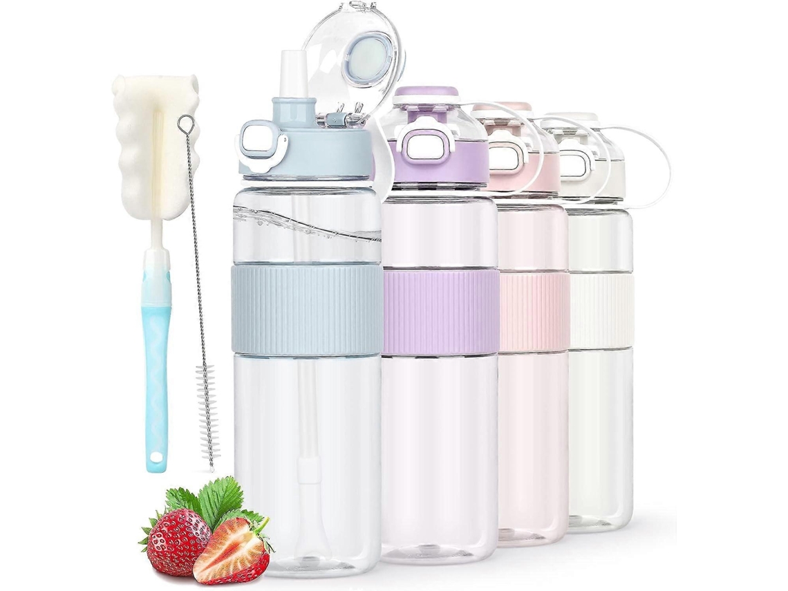 Botella De Agua Con Pajita, Botella Deportiva De 1,1l Con Cepillo Y Adhesivo Rosewell (azul)