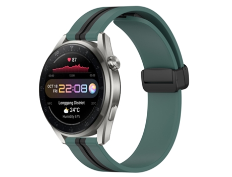 Correa Smartwatch para Huawei Watch 3 Pro Nova Silicona con Cierre Magnético Plegable de 22mm (Verde Oliva + Negro)