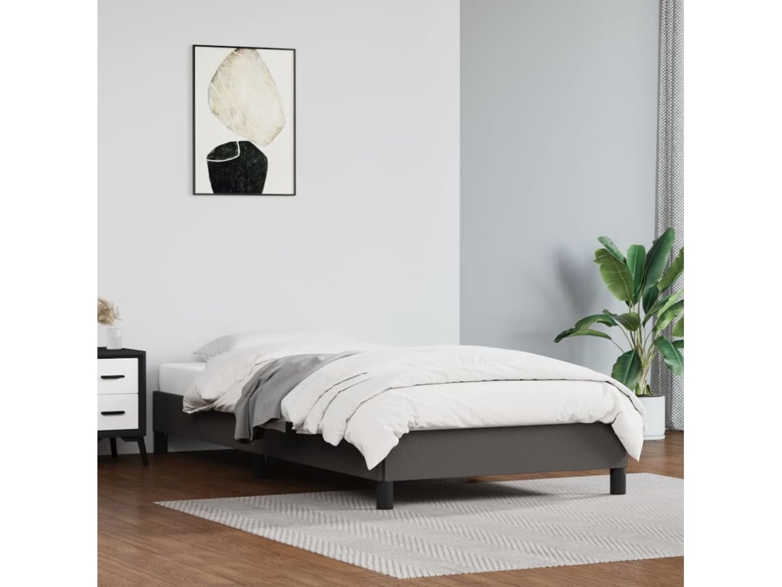 Estructura De Cama Sin Colchón Cuero Sintético Gris 90x200 Cm