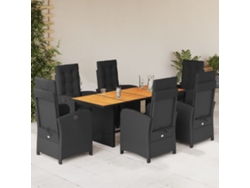 Juego de comedor de jardín de 7 piezas con cojines de mimbre negros de DKD Home Decor