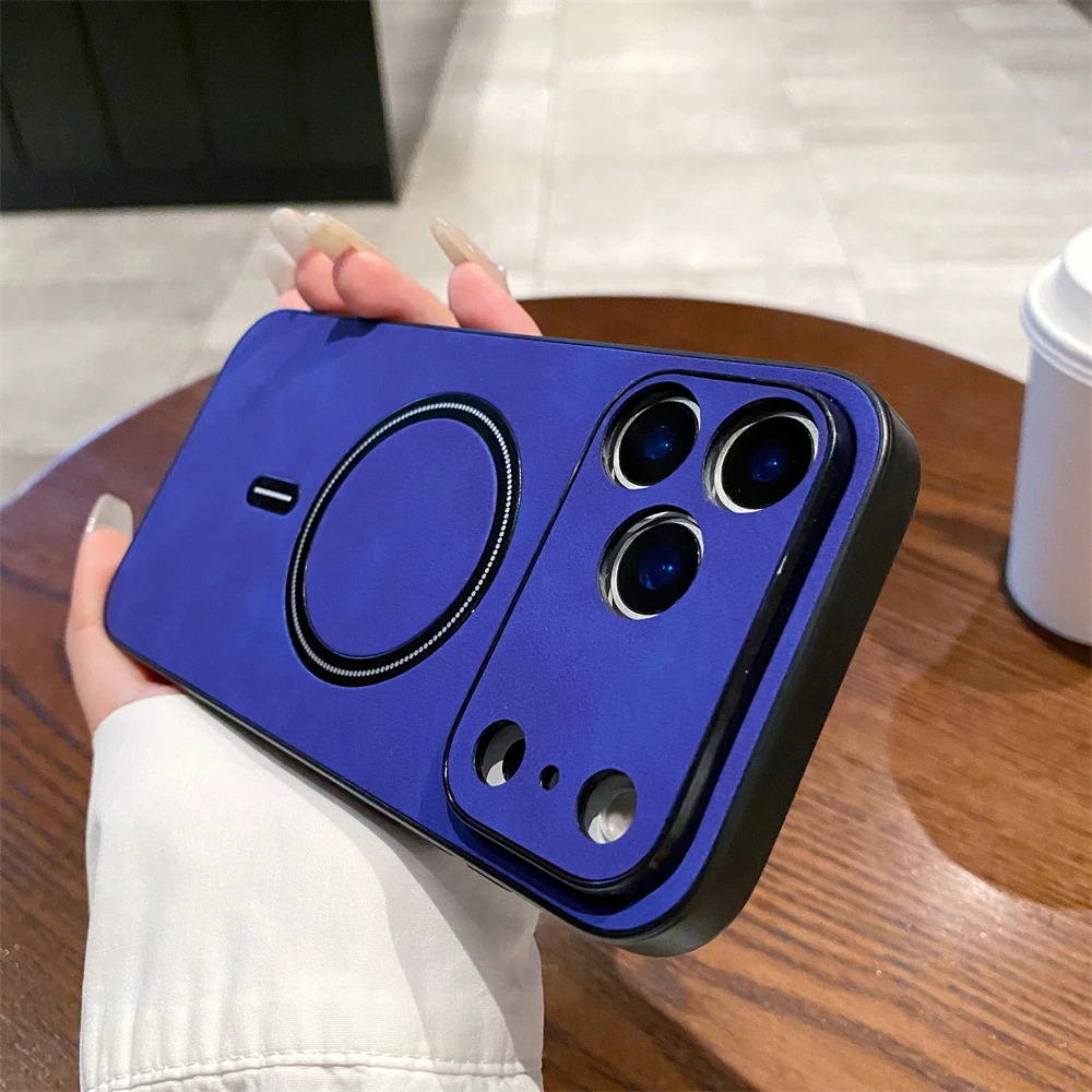 (iphone 16 Pro Max Azul) Funda Para Teléfono De Piel Sintética Estilo Ejecutivo, Compatible Con Carga Inalámbrica Magnética Magsafe.