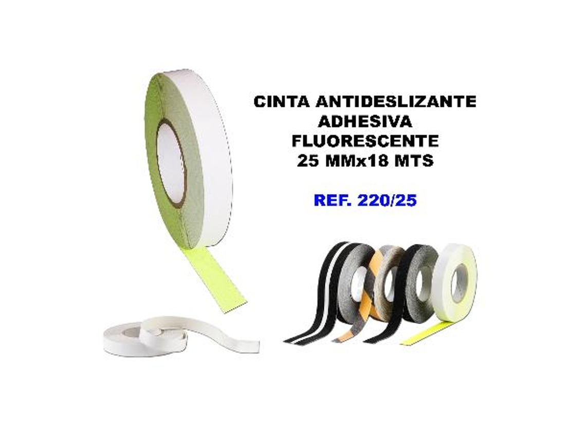 Cinta antideslizante adhesiva 25mmx18mt.fluorescente 220-25