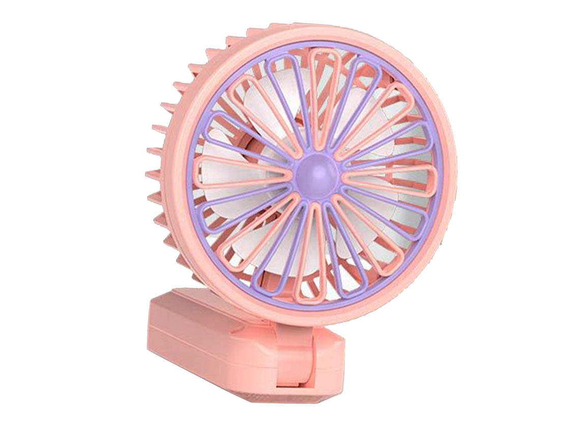 Ventilador portátil recargable por USB, 2 velocidades, rosa.