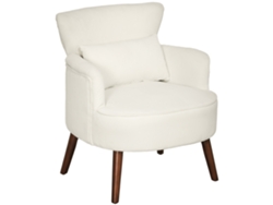 Sillón moderno tapizado con cojín lumbar, patas de madera de caucho, blanco/crema.