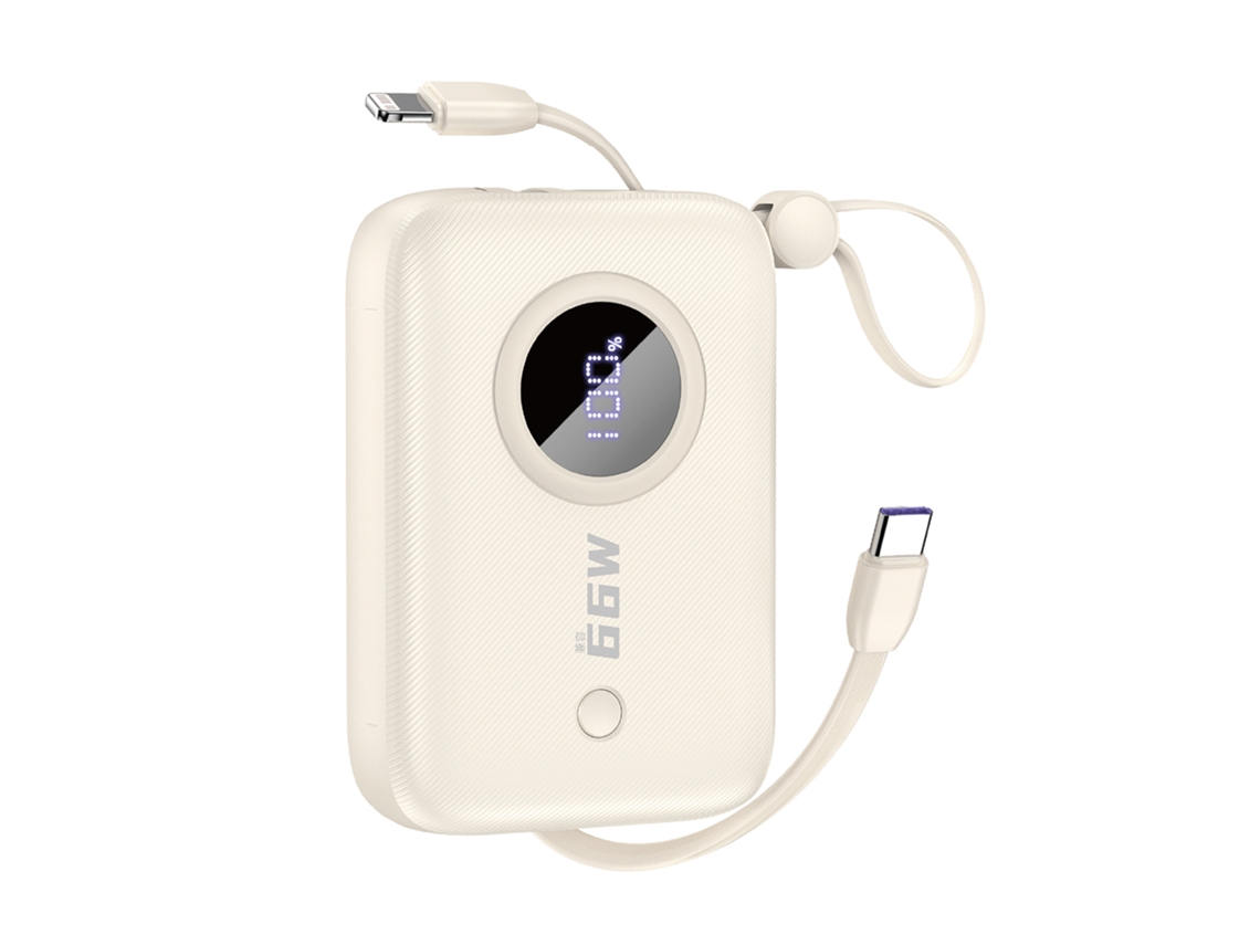 Batería Externa Dudao K14 10000mah Con Cables Usb-c Y Lightning - Beige