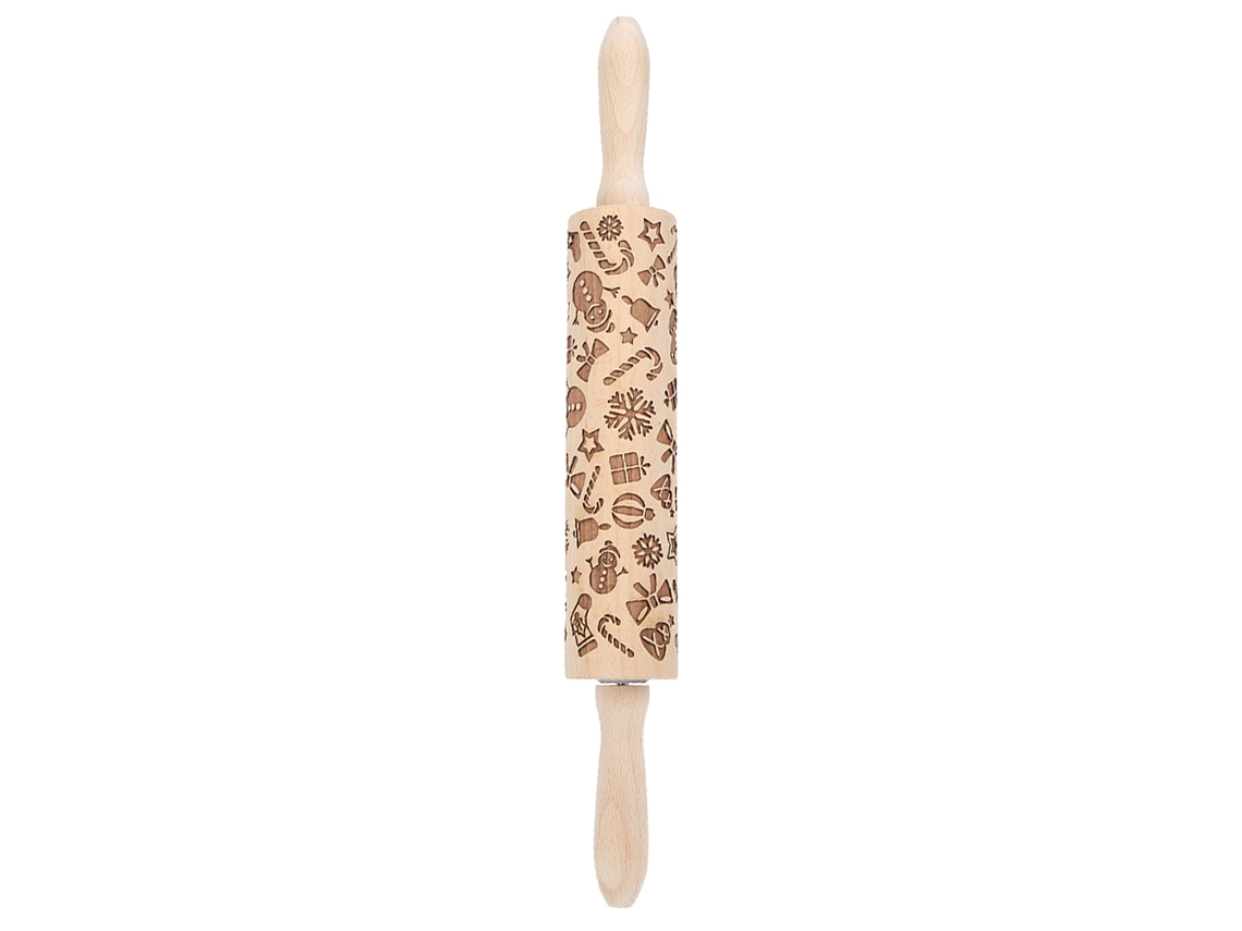 Rodillo De Cocina Con Diseño Navideño Grabado En Madera, Utensilio De Cocina Seguro Y Duradero.