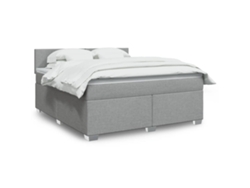 Cama Box Spring Con Colchón Tela Gris Claro 180x200 Cm