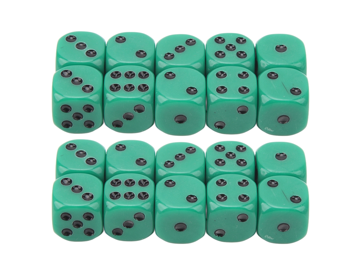 20 Dados De 16 Mm Con Borde Redondeado, 6 Caras Para Juegos De Mesa Matemáticos, Color Verde Con Puntos Negros.