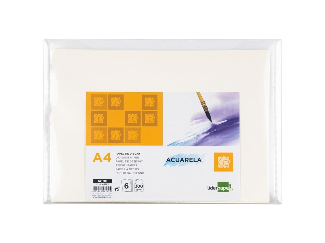 Papel Dibujo A4 300g/m2 Pack 6 Hojas (12 ud.) LIDERPAPEL
