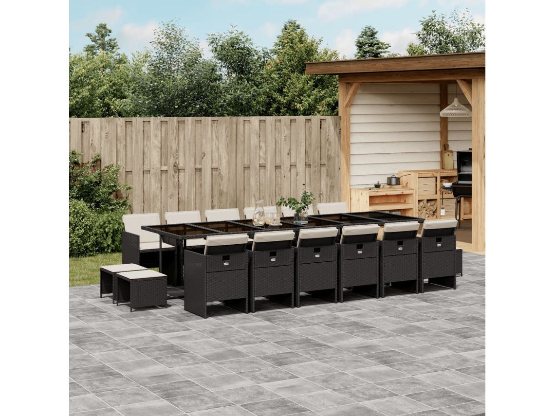 Juego de comedor de jardín DKD Home Decor de 17 piezas con cojines de mimbre negros