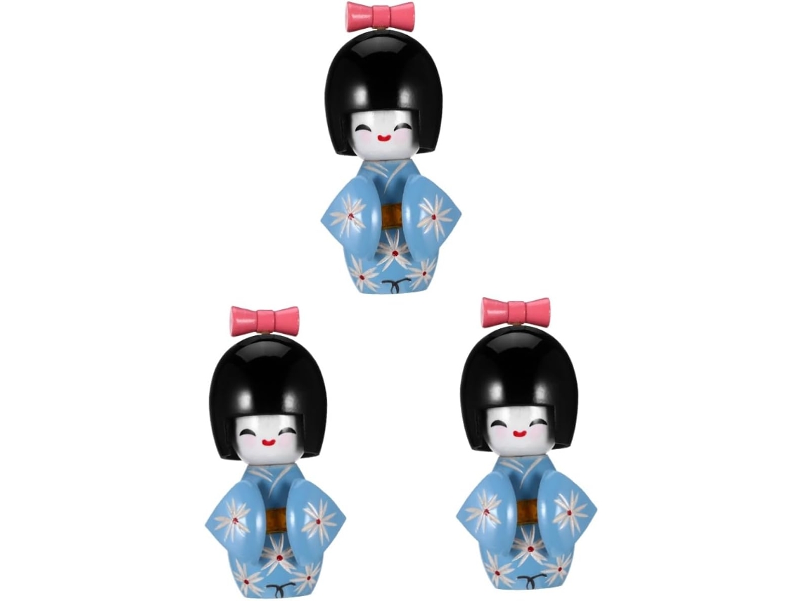 Conjunto De 3 Adorables Muñecas Japonesas Tradicionales De Madera Con Forma De Kimono Para Decoración.