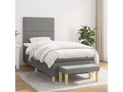 Cama Box Spring Con Colchón Tela Gris Oscuro 90x200 Cm