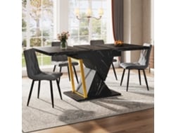 Mesa De Comedor Con Tapa Negra, Extensible Hasta 140 Cm, Perfecta Para 6 Personas, Ideal Para Salas De Comedor Y Cocinas.