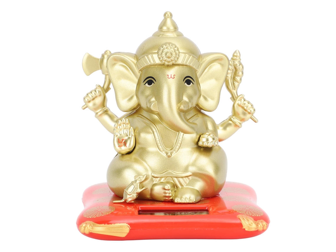 Elefante de juguete oscilante, dorado y alimentado por energía solar: respetuoso con el medio ambiente.