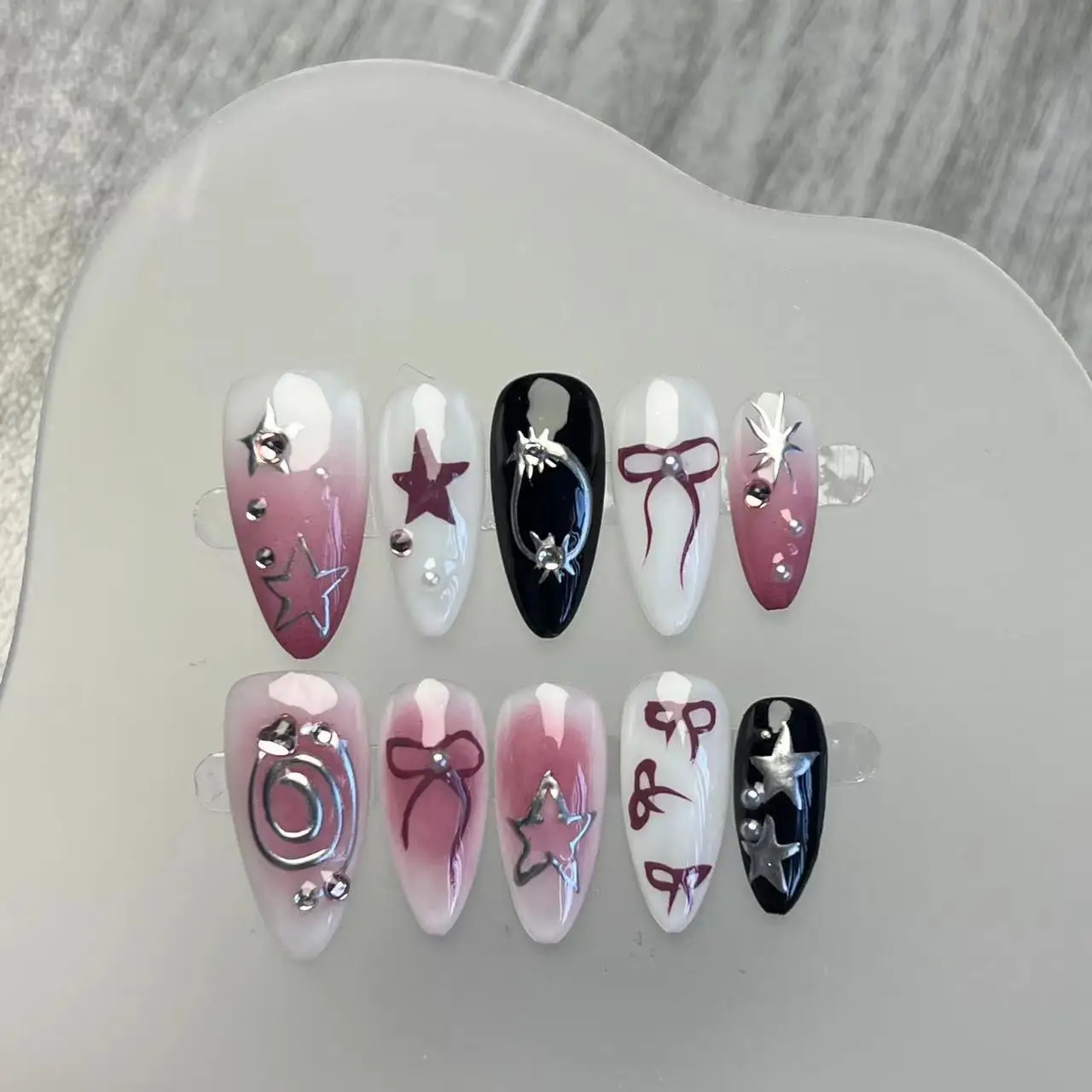 (272-xs) Uñas Postizas Hechas A Mano De 10 Piezas, Pegatinas De Uñas De Cobertura Total
