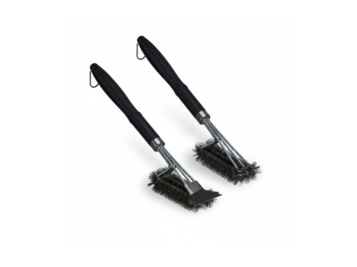 Relaxdays Set De 2 Cepillos Para Barbacoa, Limpieza Parrilla Con Raspador, 45 Cm, Escobilla Alambre Triple, Negro