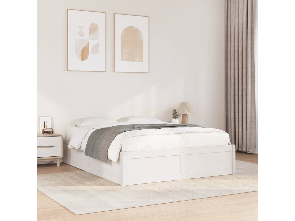 Estructura De Cama Sin Colchón Madera De Pino Blanca 140x190 Cm