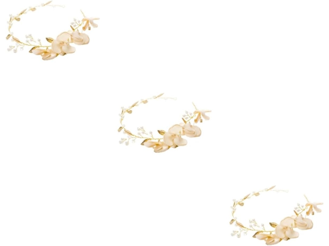 Tiara Floral De 3 Piezas Con Oro Y Elegante Diadema De Boda, Accesorio Para El Cabello