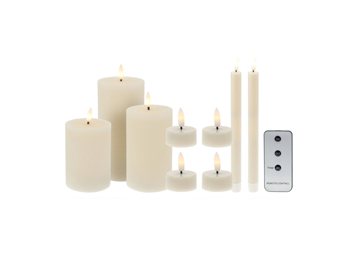 Juego de 9 velas LED: velas de pilar, velas de mesa y velas de té con control remoto.