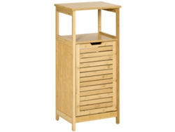 Cesta de lavandería de bambú natural Kleankin, 40x30x86,5 cm, armario de baño, 2 estantes, cesta de tela extraíble.