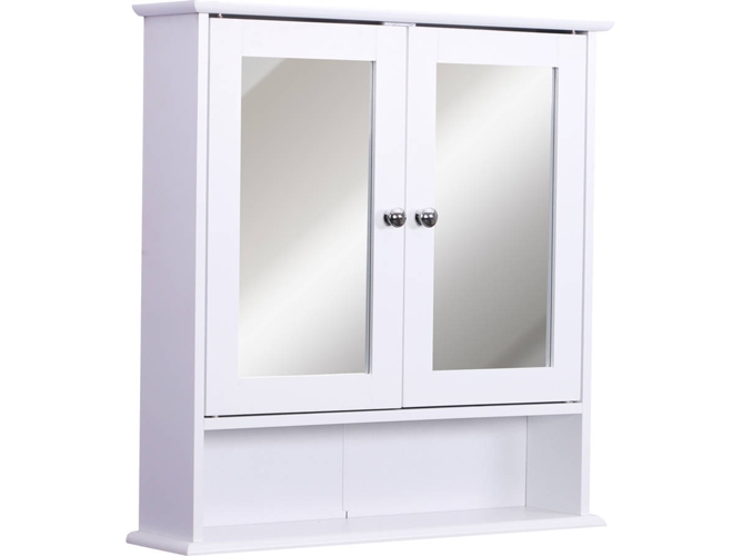 Kleankin Armario De baño con espejo pared 2 puertas 3 niveles almacenamiento cocina tablero mdf fuerte y limpiar blanco 56x13x58cm 834182