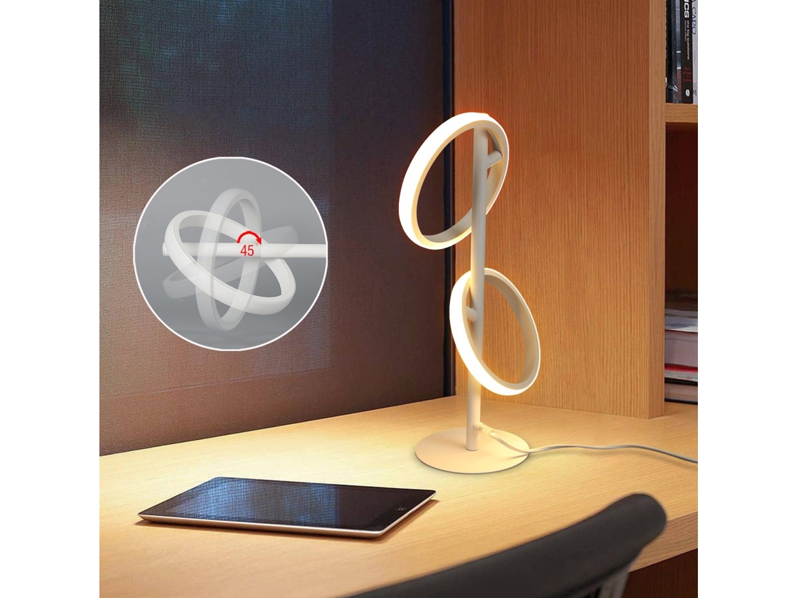 Lámpara de mesa LED blanca, lámpara de mesa moderna con anillo giratorio Zmh
