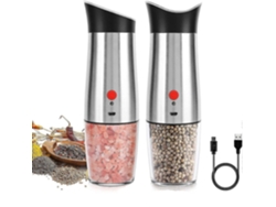 Molinillo de pimienta y salero eléctrico Rosewell, recargable por USB, alta capacidad de 170 ml, molienda gruesa ajustable.