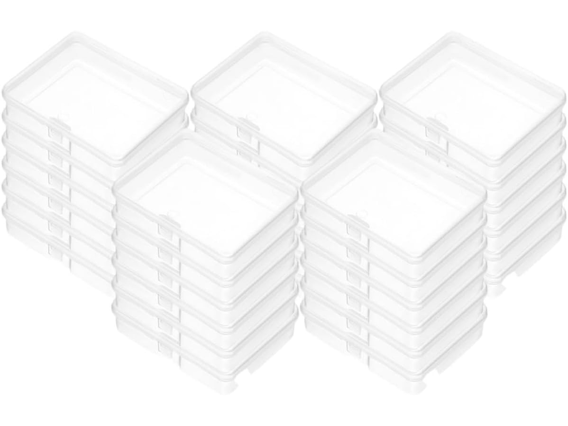 30 Cajas Pequeñas Plástico Transparente Tapas Abatibles Protección Resistente Cuentas Objetos Pequeños