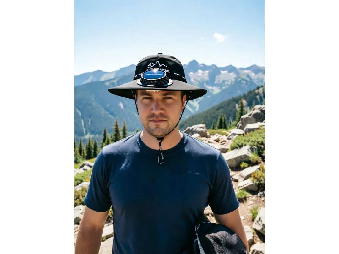 (negro) Sombrero Solar Con Ventilador Para Hombre Para Pescar