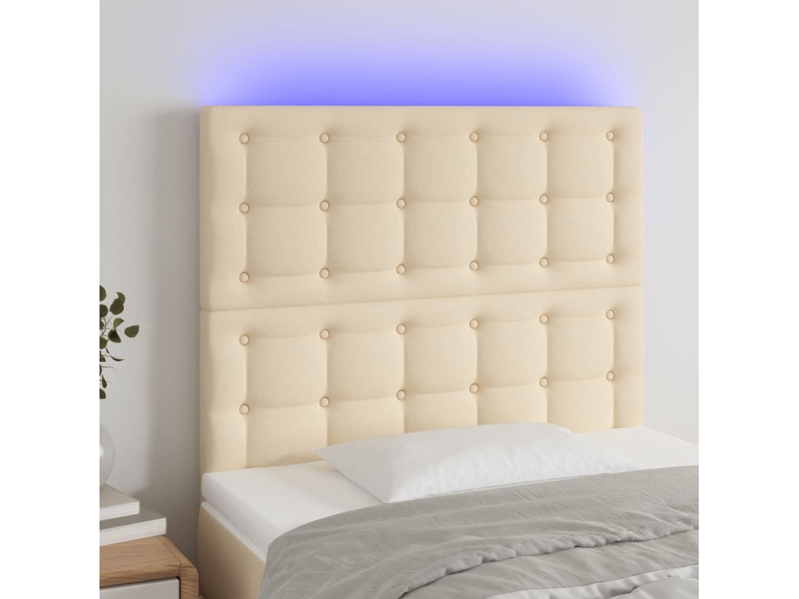 Cabecero Con Luces Led Tela Crema 100x5x118/128 Cm