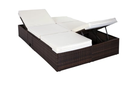 Tumbona Doble Rattan Marrón/Crema 196x116x38cm Ajustable