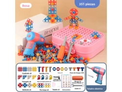 Juego de herramientas para niños con brocas eléctricas, tornillos, tuercas y piezas de rompecabezas (rojo, 351 piezas)