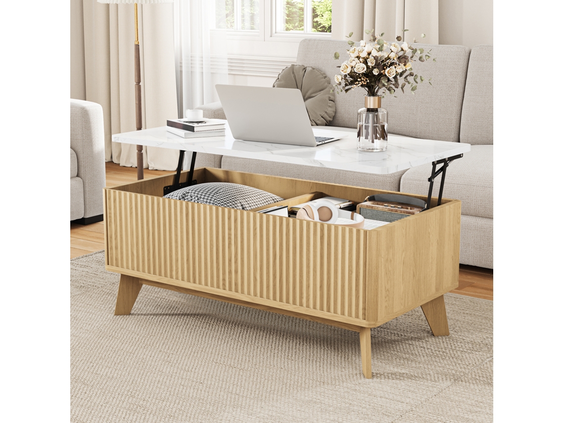 Mesa de centro con función de elevación - Espacio de almacenamiento oculto - Largo: 105 cm - Color madera natural