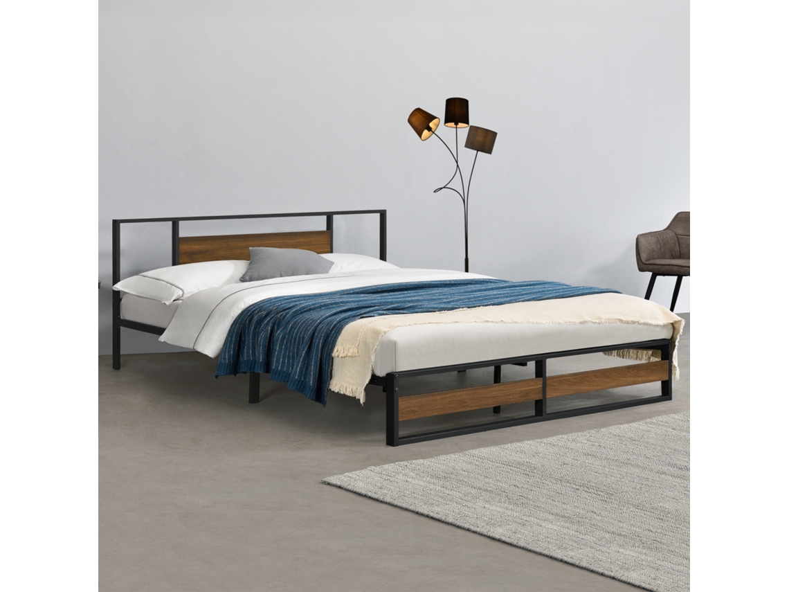 Cama de Matrimonio [ES.CASA] (209 x 184 x 88,5 cm - Acero - Negro)