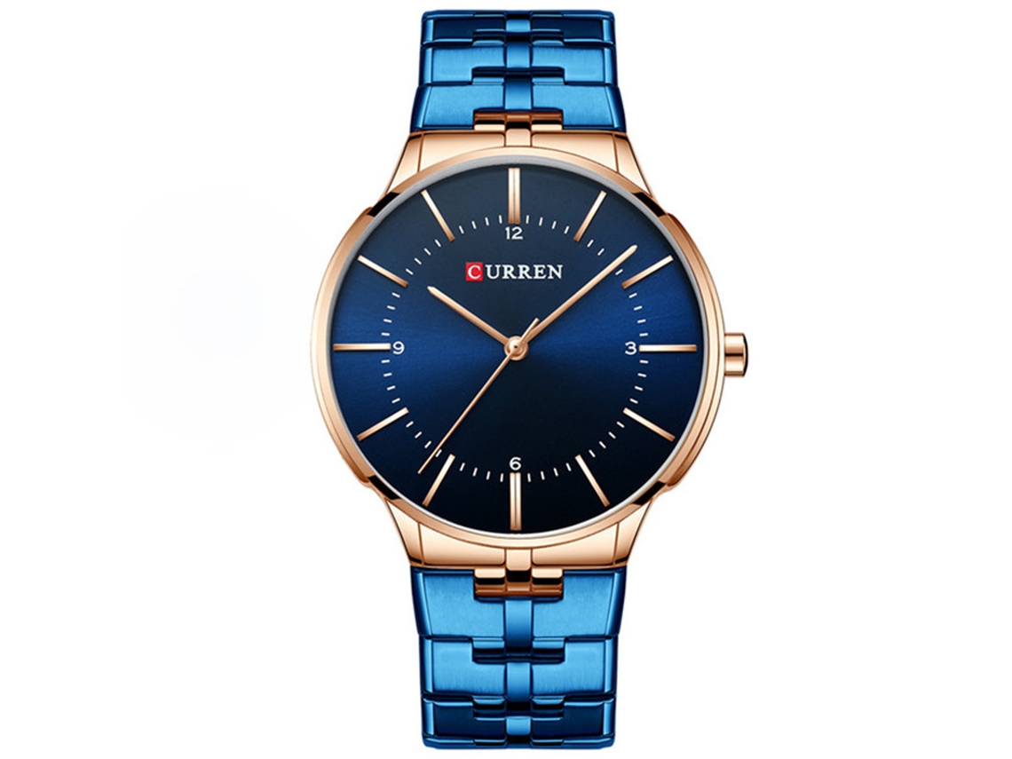 Reloj de cuarzo MDUG, resistente al agua, estilo delgado, brazalete de acero inoxidable, ideal para negocios y moda (azul)