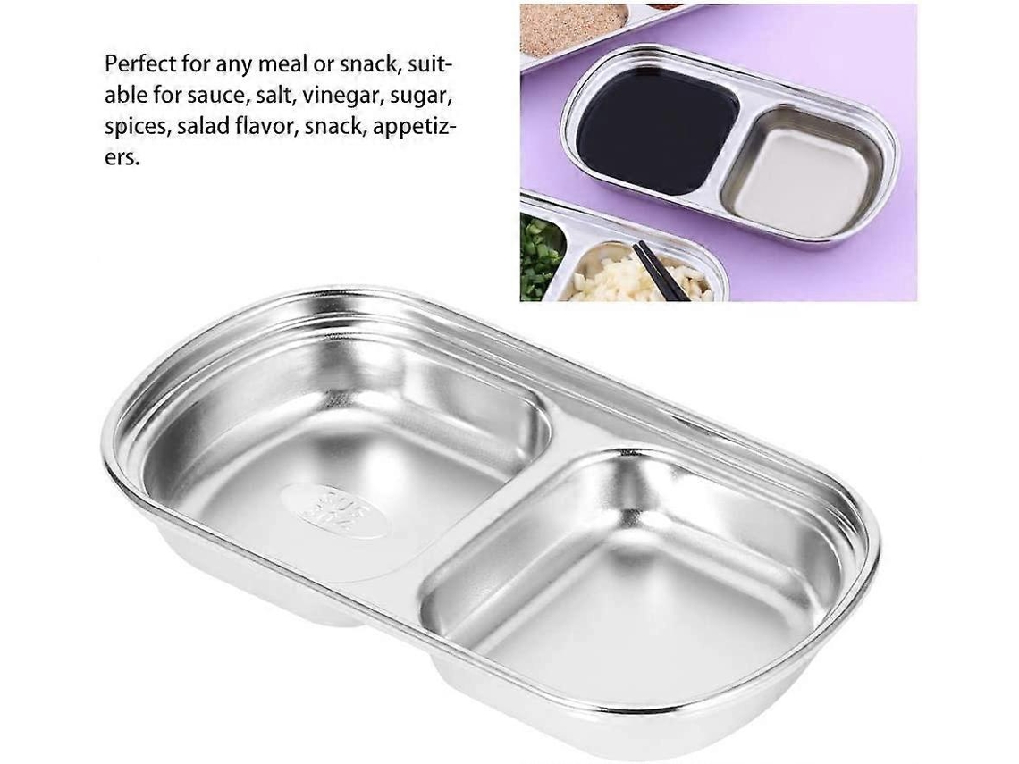 2 platillos plateados de acero inoxidable para salsas, condimentos, aperitivos y alimentos, aptos para lavavajillas.