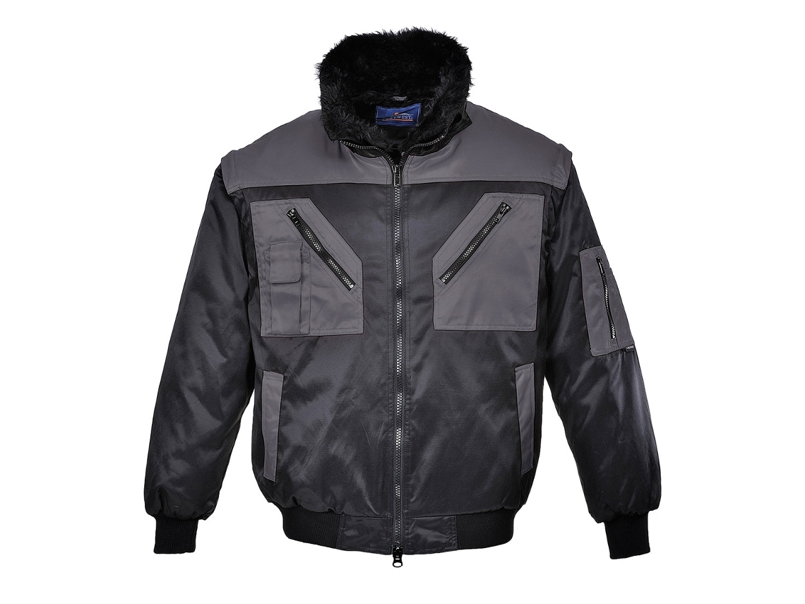 Cazadora Pilot Bicolor: Desmontable, Impermeable Y Calido. Negro Gris / Xxl