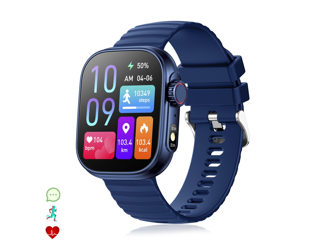 Reloj inteligente ZW39 con notificaciones de aplicaciones, llamadas Bluetooth y monitor de presión arterial y oxígeno. 3,7 x 1,1 x 4,7 cm. Color: Azul.
