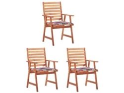 Sillas de comedor de jardín de 3 piezas DKD Home Decor con cojines de acacia maciza