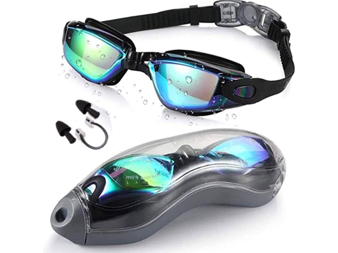 Gafas de natación ajustables con protección UV, antiarañazos, con tapones para los oídos y pinza nasal para adultos.