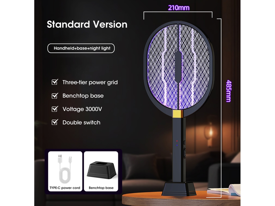 Matamosquitos eléctrico de 3000 V con lámpara insecticida morada, recargable tipo C (MDUG)