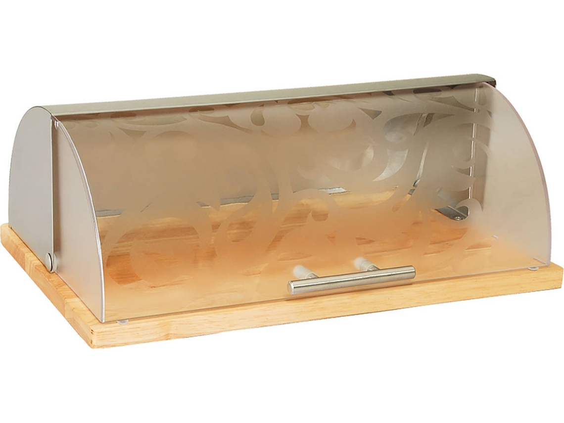 Panera de Mesa para Guardar Pan,  MAESTRO Acero Inoxidable, Madera y Acrílico Transparente