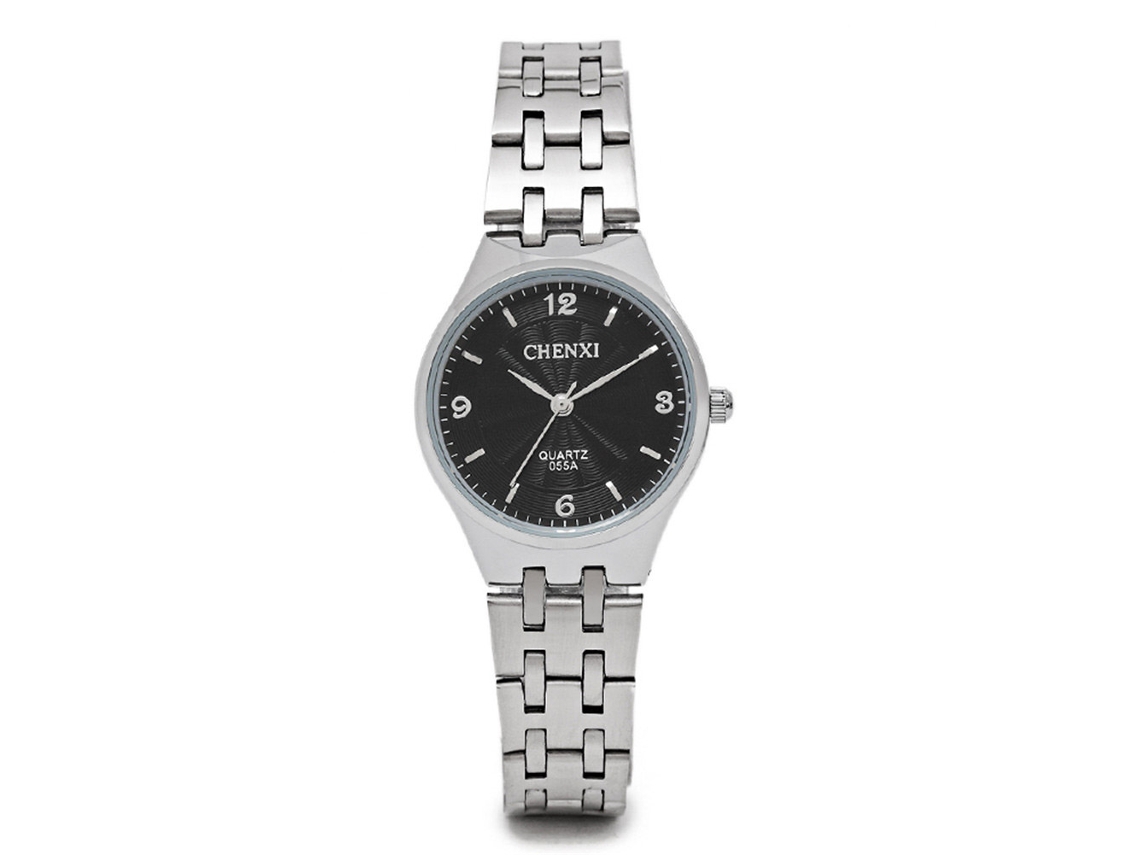 Reloj De Pulsera Para Pareja De Acero Inoxidable Para Mujer Con Esfera Redonda (plateado Y Negro)